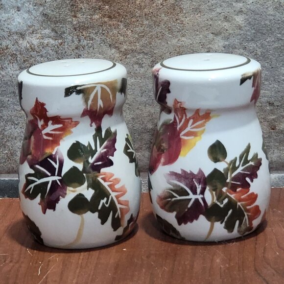 WCL Fruit Leaf Salt Pepper Shakers Cream Autumn Colors Ceramic Fall Thanksgiving - Picture 9 of 9